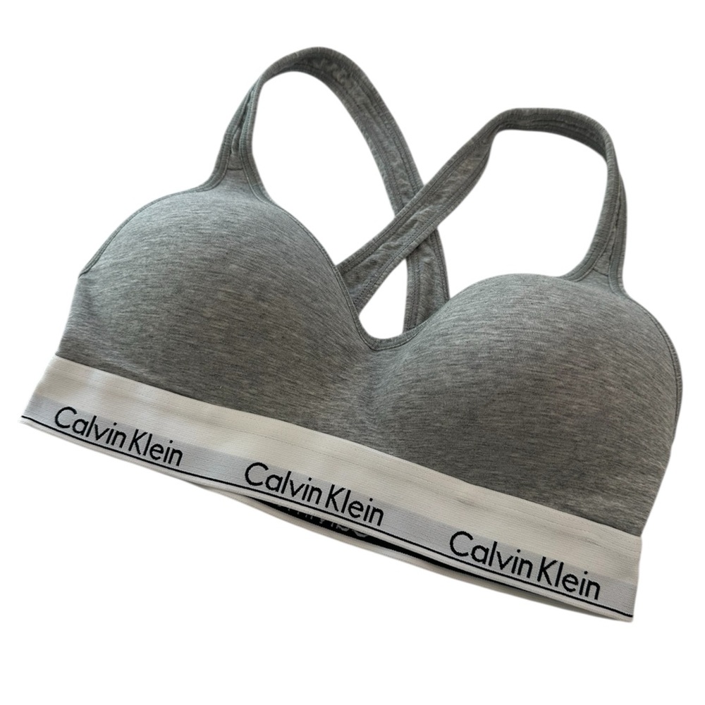 Calvin Klein Bralette Bra Modern Cotton Criss Cross Back Padded Gray Size Medium